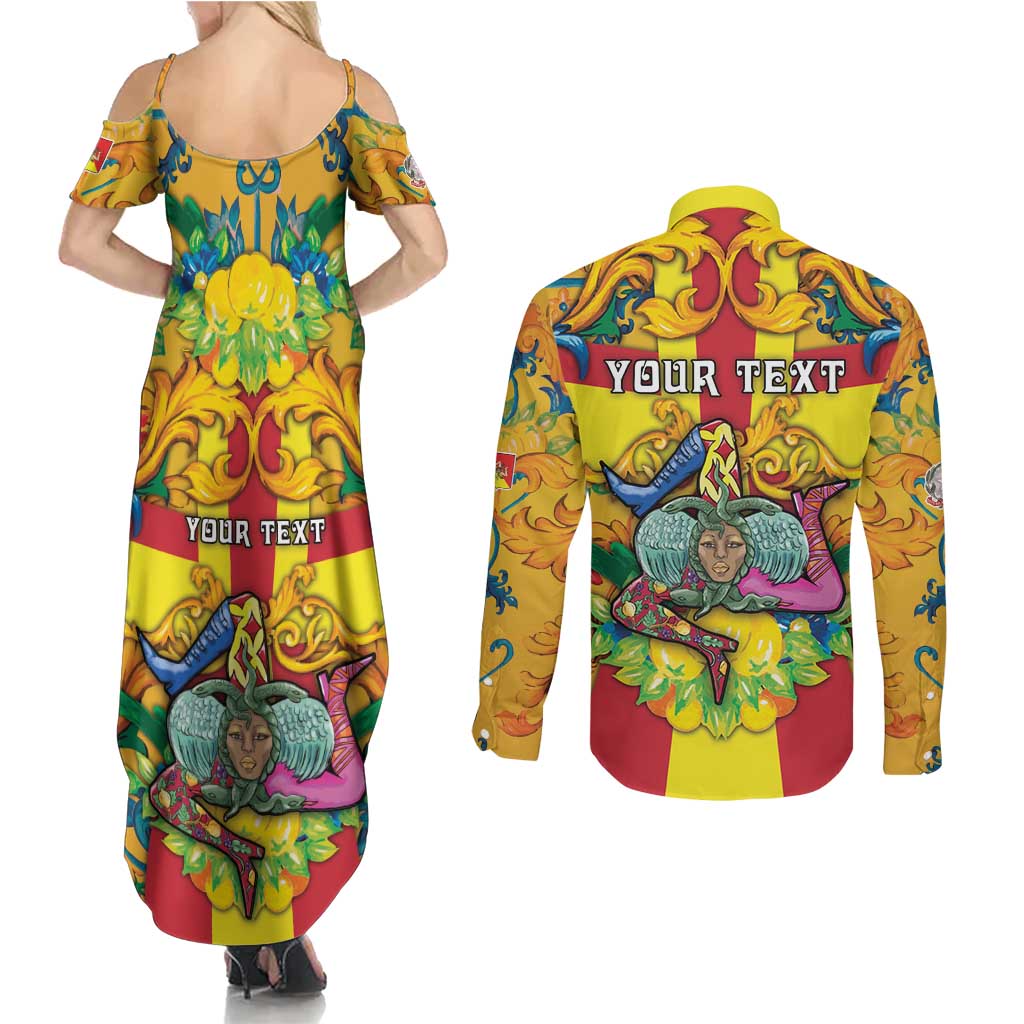 Personalized Italy Sicily Couples Matching Summer Maxi Dress and Long Sleeve Button Shirt Gorgoneion Baroque Patterns - Wonder Print Shop