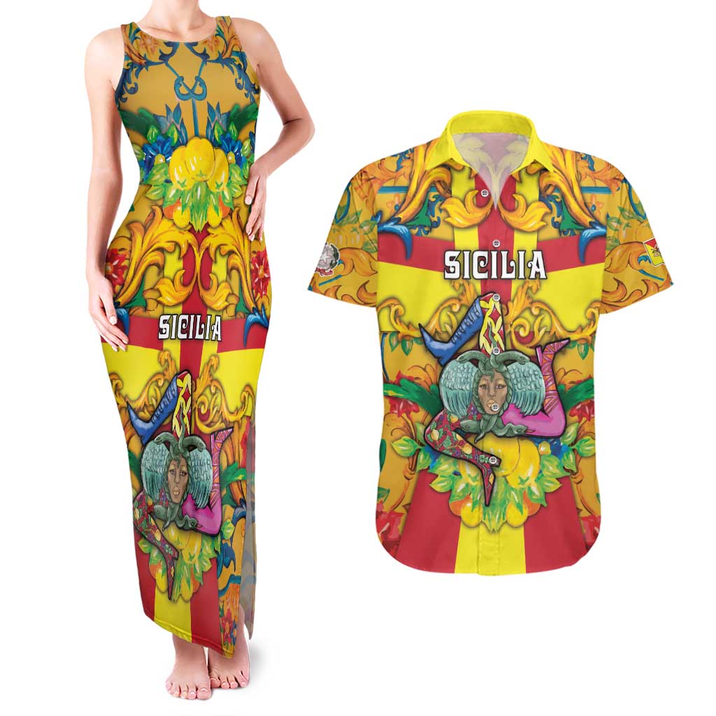 Personalized Italy Sicily Couples Matching Tank Maxi Dress and Hawaiian Shirt Gorgoneion Baroque Patterns - Wonder Print Shop