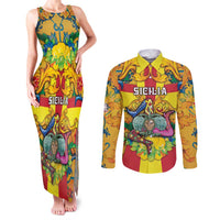 Personalized Italy Sicily Couples Matching Tank Maxi Dress and Long Sleeve Button Shirt Gorgoneion Baroque Patterns - Wonder Print Shop