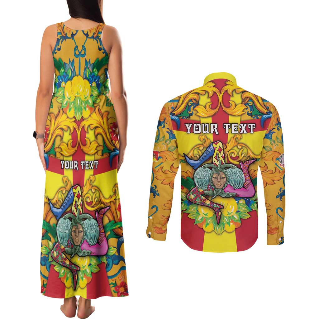 Personalized Italy Sicily Couples Matching Tank Maxi Dress and Long Sleeve Button Shirt Gorgoneion Baroque Patterns - Wonder Print Shop