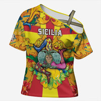 Personalized Italy Sicily Cross Shoulder Shirt Gorgoneion Baroque Patterns - Wonder Print Shop