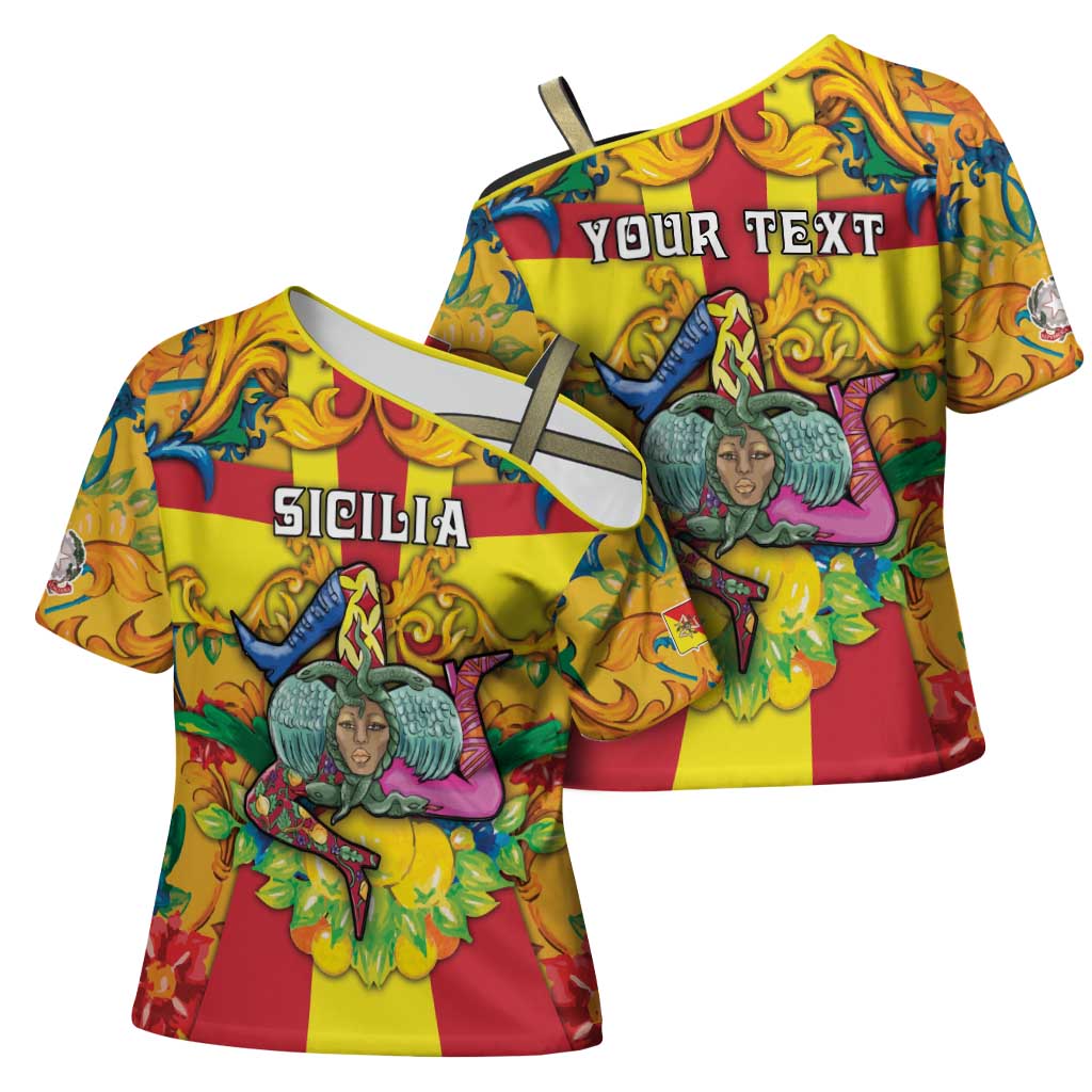 Personalized Italy Sicily Cross Shoulder Shirt Gorgoneion Baroque Patterns - Wonder Print Shop