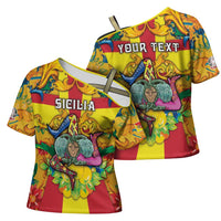 Personalized Italy Sicily Cross Shoulder Shirt Gorgoneion Baroque Patterns - Wonder Print Shop