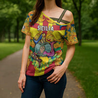 Personalized Italy Sicily Cross Shoulder Shirt Gorgoneion Baroque Patterns - Wonder Print Shop