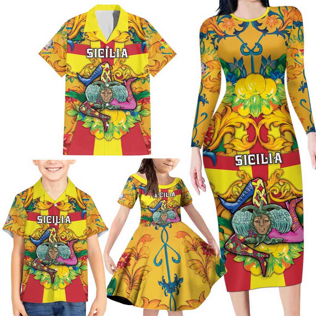 Personalized Italy Sicily Family Matching Long Sleeve Bodycon Dress and Hawaiian Shirt Gorgoneion Baroque Patterns - Wonder Print Shop