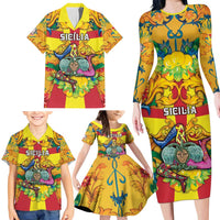 Personalized Italy Sicily Family Matching Long Sleeve Bodycon Dress and Hawaiian Shirt Gorgoneion Baroque Patterns - Wonder Print Shop