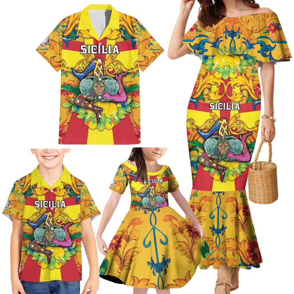 Personalized Italy Sicily Family Matching Mermaid Dress and Hawaiian Shirt Gorgoneion Baroque Patterns - Wonder Print Shop
