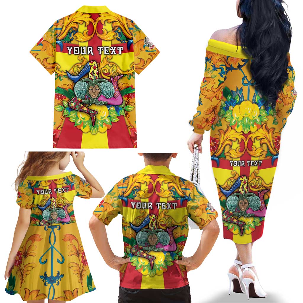Personalized Italy Sicily Family Matching Off The Shoulder Long Sleeve Dress and Hawaiian Shirt Gorgoneion Baroque Patterns - Wonder Print Shop