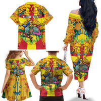 Personalized Italy Sicily Family Matching Off The Shoulder Long Sleeve Dress and Hawaiian Shirt Gorgoneion Baroque Patterns - Wonder Print Shop
