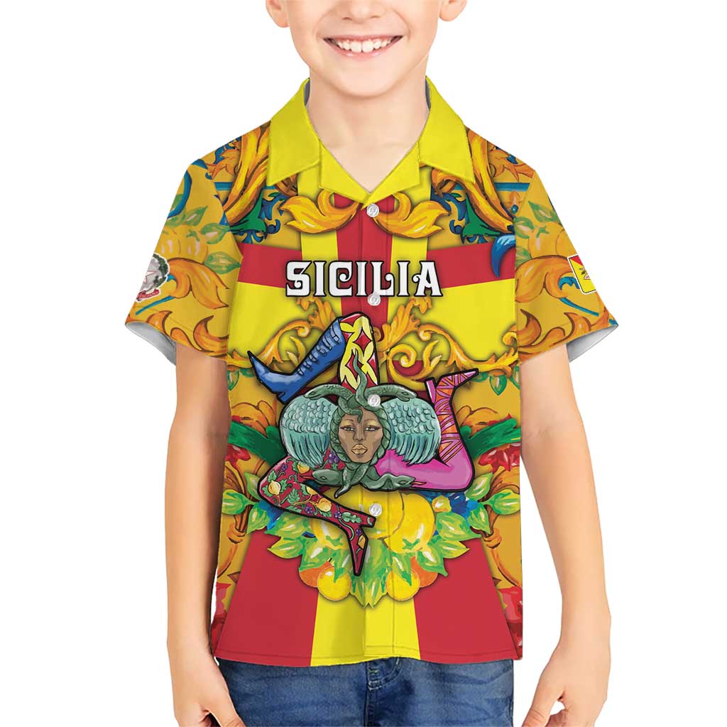 Personalized Italy Sicily Family Matching Off The Shoulder Long Sleeve Dress and Hawaiian Shirt Gorgoneion Baroque Patterns - Wonder Print Shop