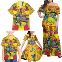 Personalized Italy Sicily Family Matching Off Shoulder Maxi Dress and Hawaiian Shirt Gorgoneion Baroque Patterns - Wonder Print Shop