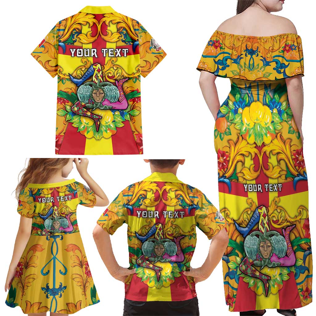 Personalized Italy Sicily Family Matching Off Shoulder Maxi Dress and Hawaiian Shirt Gorgoneion Baroque Patterns - Wonder Print Shop