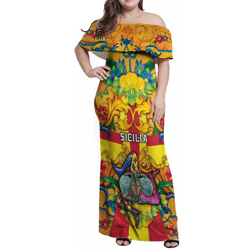 Personalized Italy Sicily Family Matching Off Shoulder Maxi Dress and Hawaiian Shirt Gorgoneion Baroque Patterns - Wonder Print Shop
