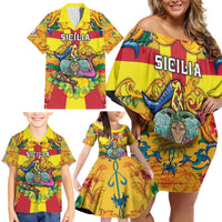 Personalized Italy Sicily Family Matching Off Shoulder Short Dress and Hawaiian Shirt Gorgoneion Baroque Patterns - Wonder Print Shop