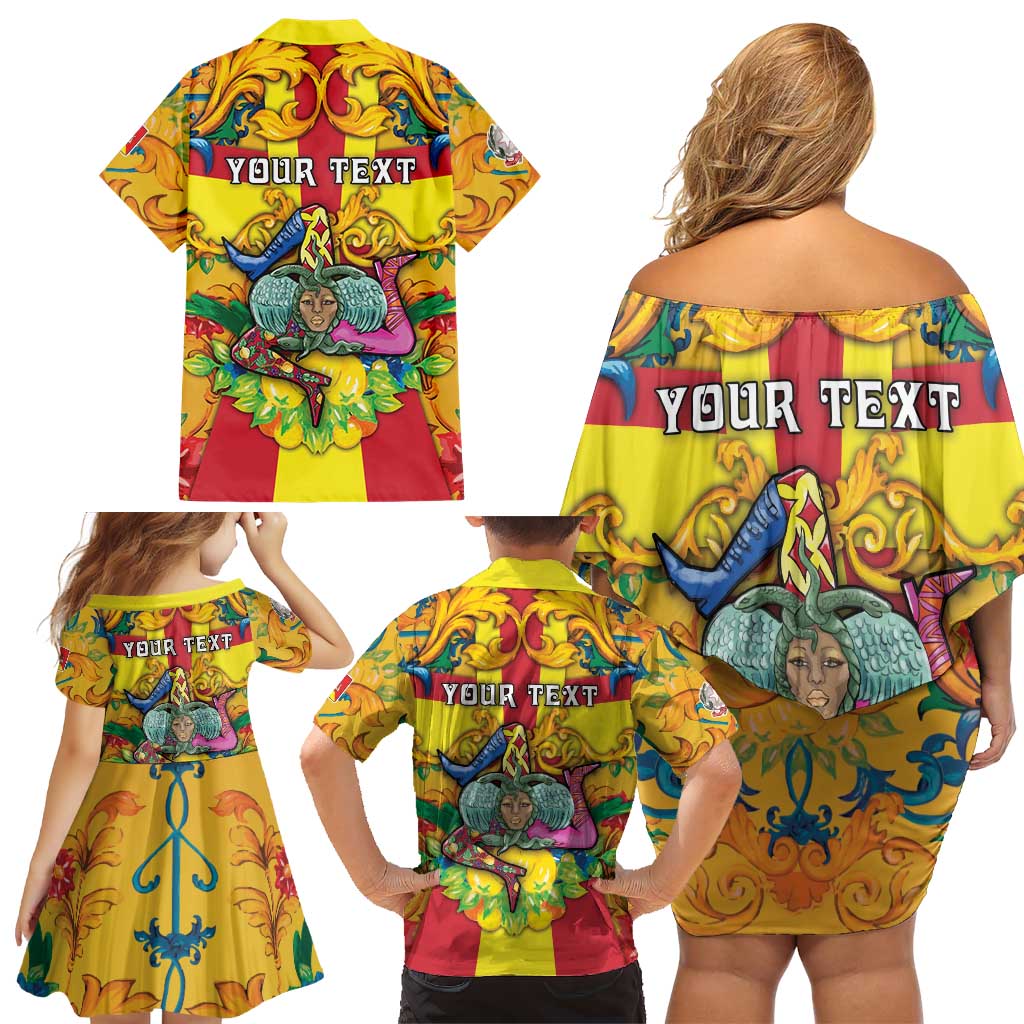 Personalized Italy Sicily Family Matching Off Shoulder Short Dress and Hawaiian Shirt Gorgoneion Baroque Patterns - Wonder Print Shop
