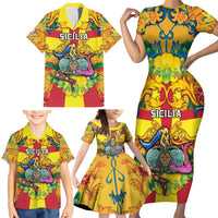 Personalized Italy Sicily Family Matching Short Sleeve Bodycon Dress and Hawaiian Shirt Gorgoneion Baroque Patterns - Wonder Print Shop