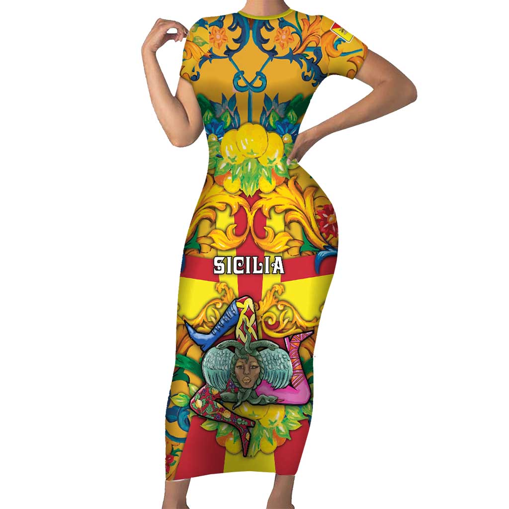 Personalized Italy Sicily Family Matching Short Sleeve Bodycon Dress and Hawaiian Shirt Gorgoneion Baroque Patterns - Wonder Print Shop