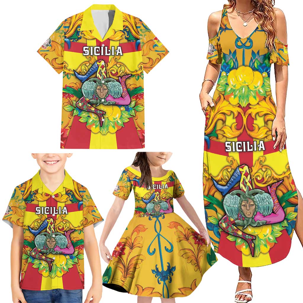 Personalized Italy Sicily Family Matching Summer Maxi Dress and Hawaiian Shirt Gorgoneion Baroque Patterns - Wonder Print Shop