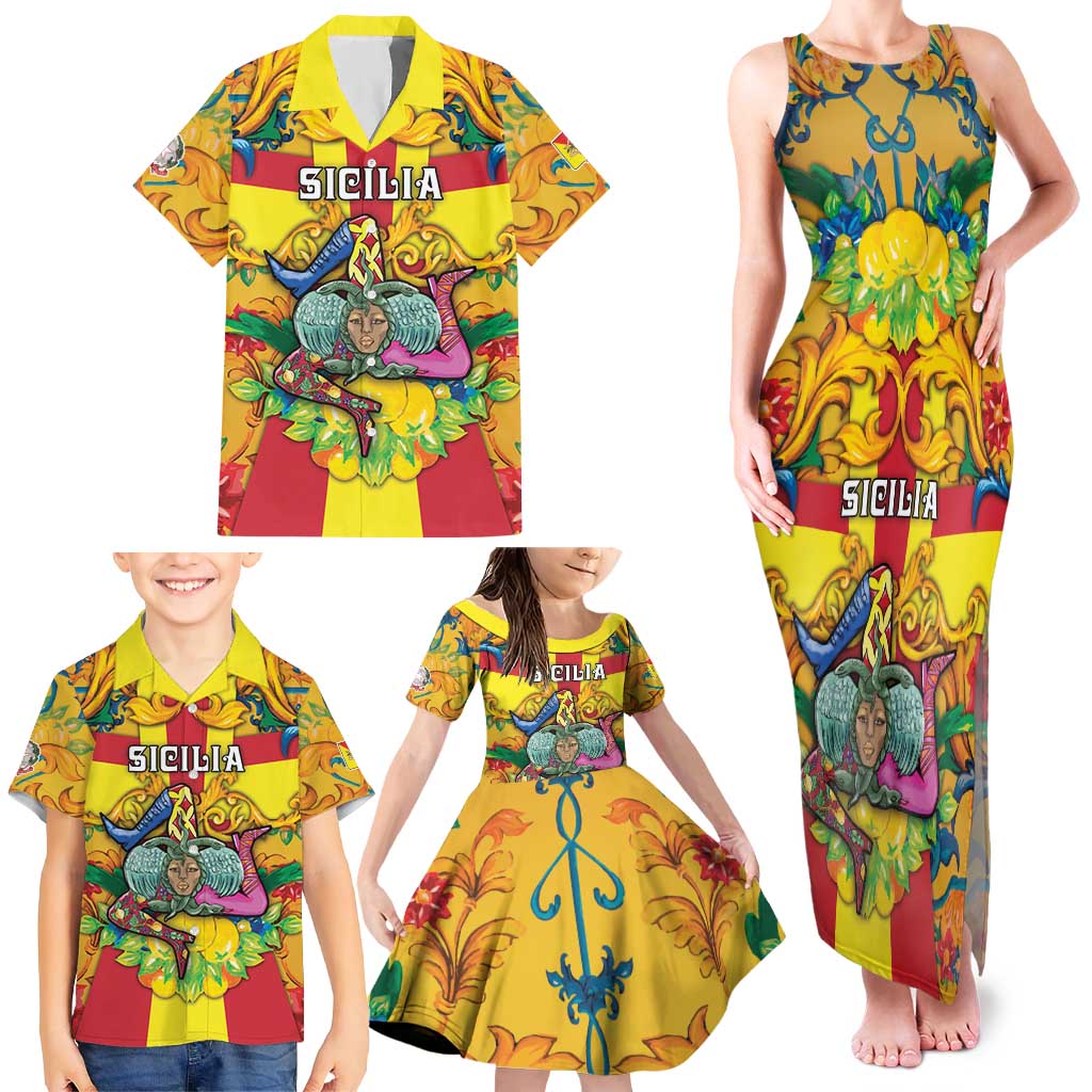 Personalized Italy Sicily Family Matching Tank Maxi Dress and Hawaiian Shirt Gorgoneion Baroque Patterns - Wonder Print Shop