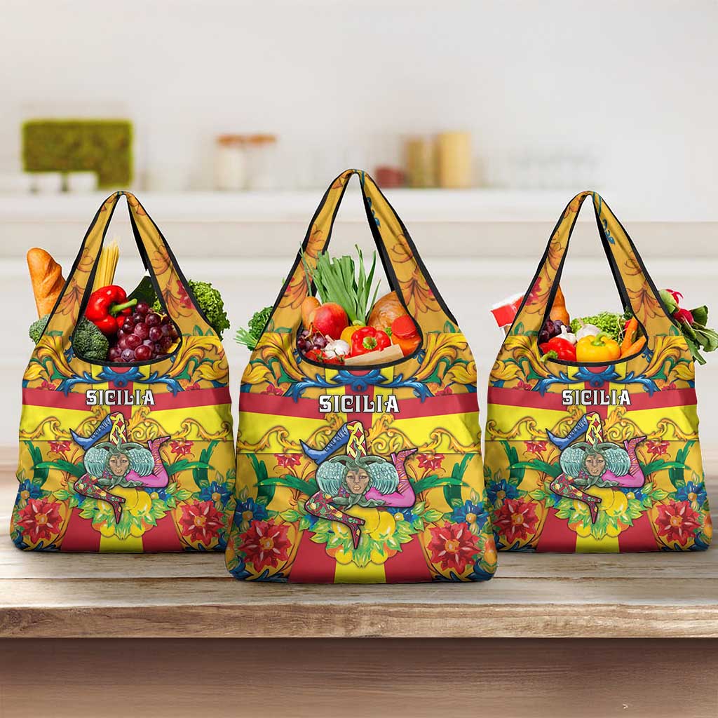 Italy Sicily Grocery Bag Gorgoneion Baroque Patterns - Wonder Print Shop