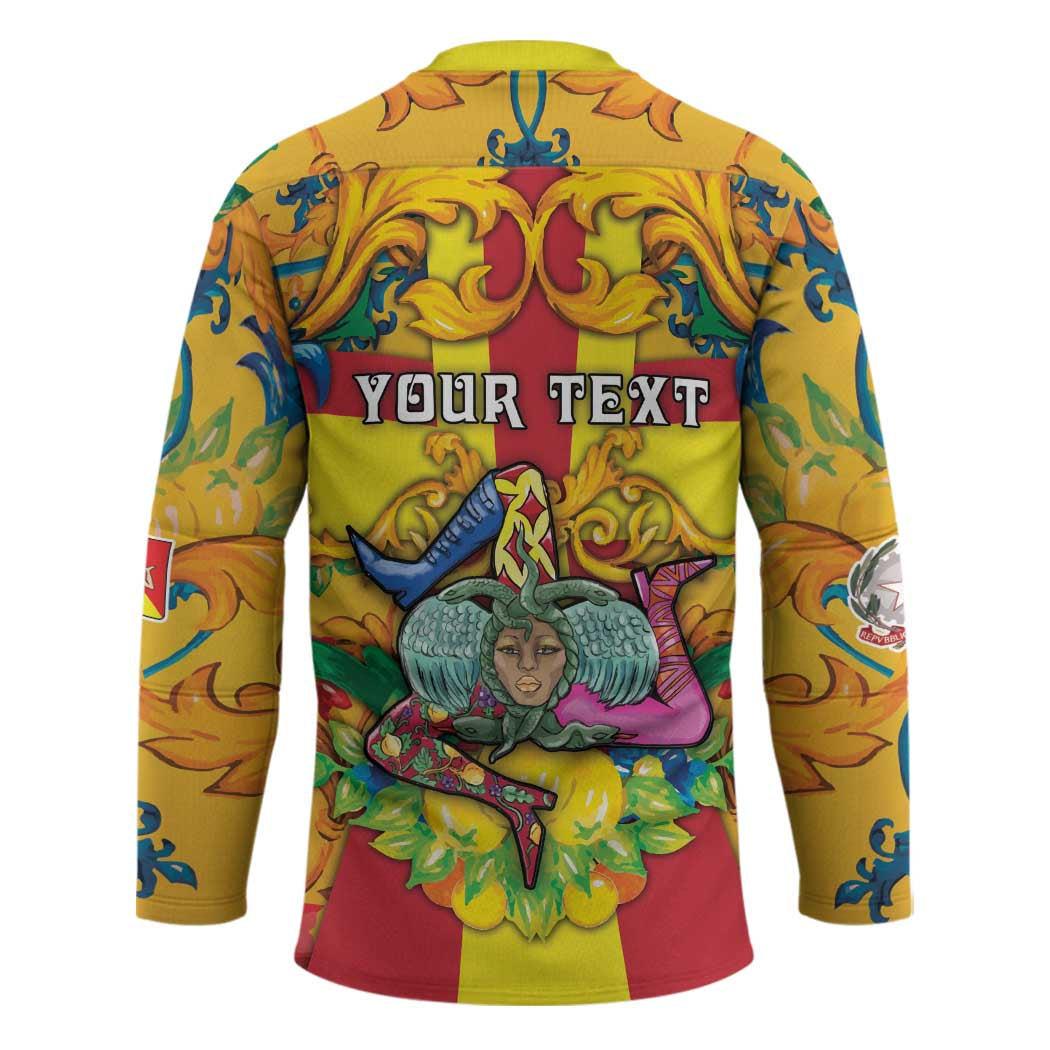 Personalized Italy Sicily Hockey Jersey Gorgoneion Baroque Patterns - Wonder Print Shop