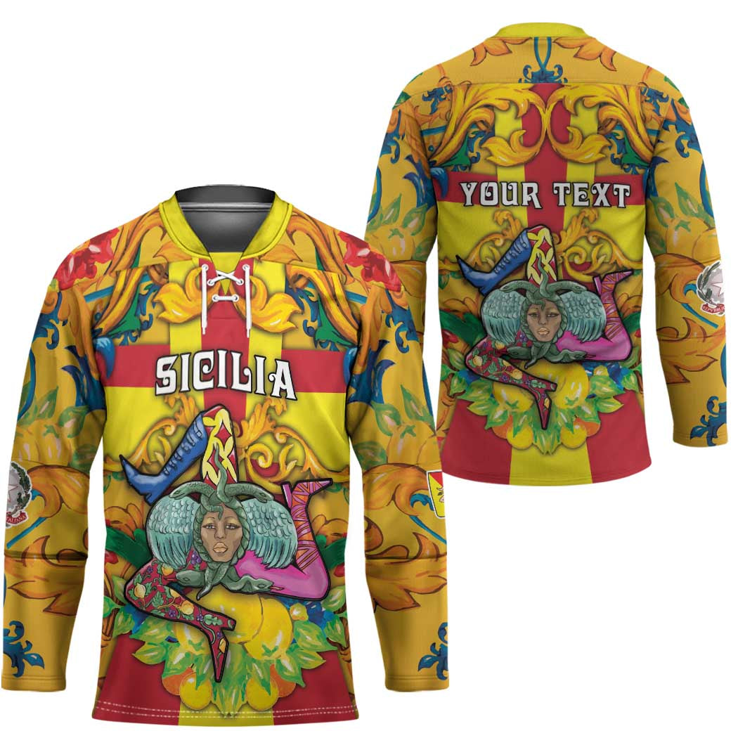 Personalized Italy Sicily Hockey Jersey Gorgoneion Baroque Patterns - Wonder Print Shop