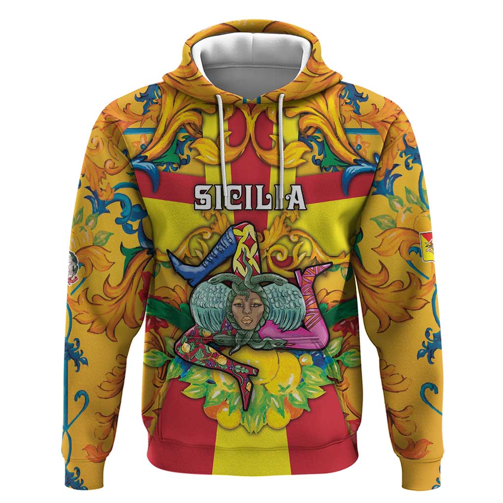 Personalized Italy Sicily Hoodie Gorgoneion Baroque Patterns - Wonder Print Shop