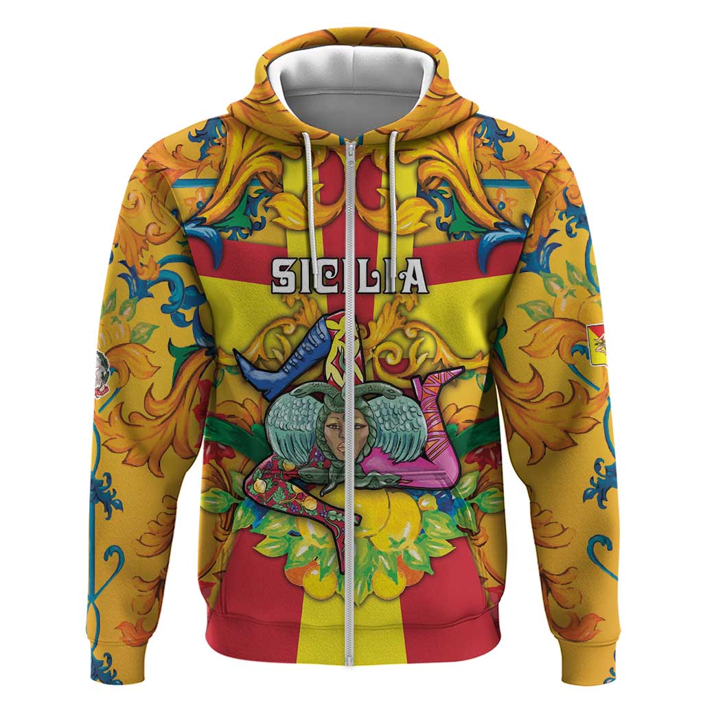 Personalized Italy Sicily Hoodie Gorgoneion Baroque Patterns - Wonder Print Shop