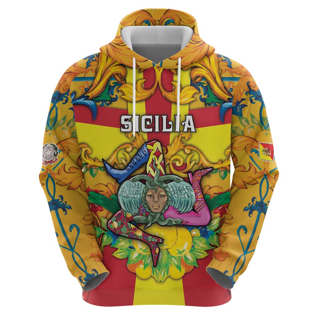 Personalized Italy Sicily Hoodie Gorgoneion Baroque Patterns - Wonder Print Shop