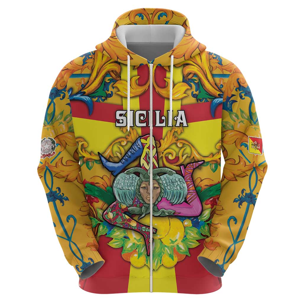 Personalized Italy Sicily Hoodie Gorgoneion Baroque Patterns - Wonder Print Shop