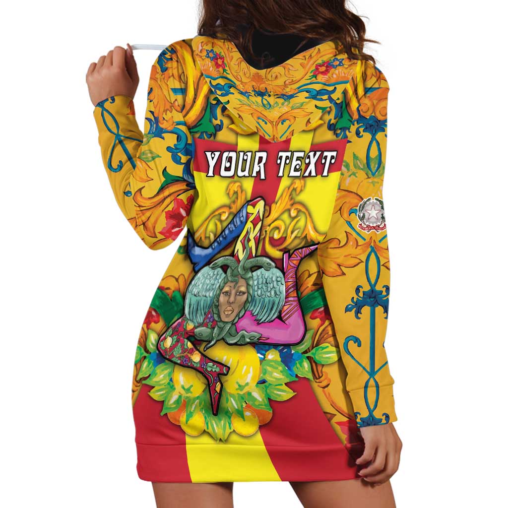 Personalized Italy Sicily Hoodie Dress Gorgoneion Baroque Patterns - Wonder Print Shop