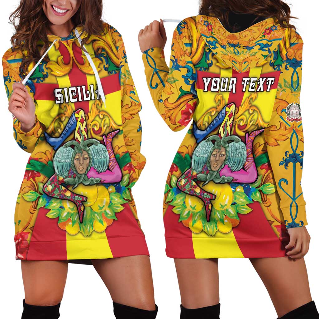 Personalized Italy Sicily Hoodie Dress Gorgoneion Baroque Patterns - Wonder Print Shop