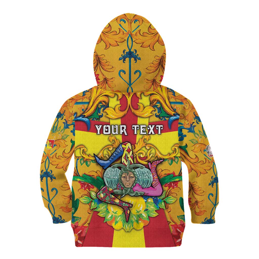 Personalized Italy Sicily Kid Hoodie Gorgoneion Baroque Patterns - Wonder Print Shop