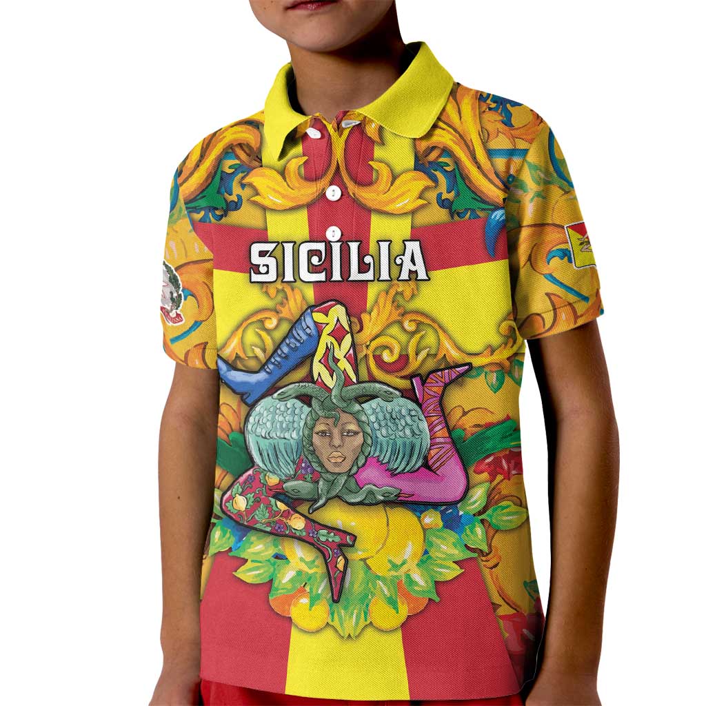 Personalized Italy Sicily Kid Polo Shirt Gorgoneion Baroque Patterns - Wonder Print Shop