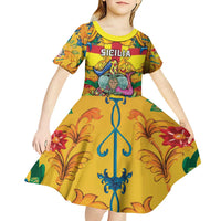 Personalized Italy Sicily Kid Short Sleeve Dress Gorgoneion Baroque Patterns - Wonder Print Shop
