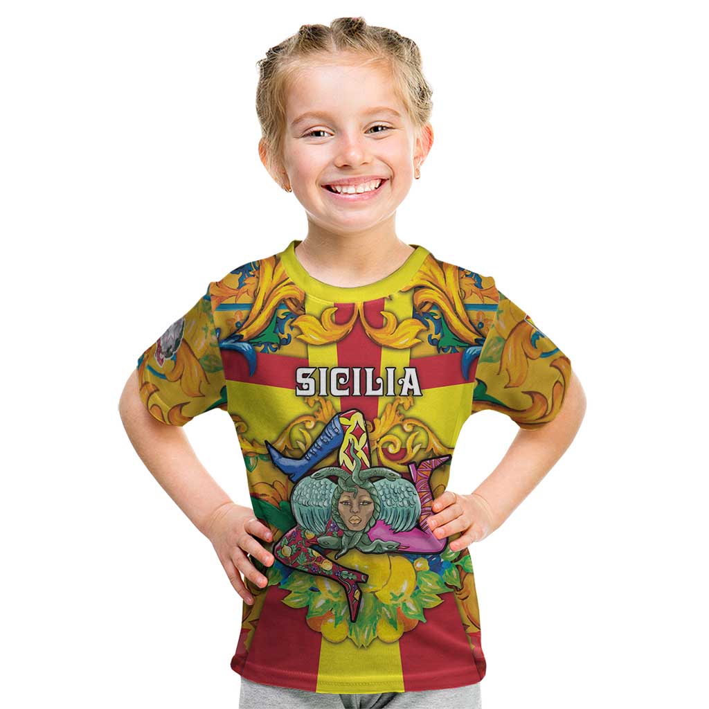 Personalized Italy Sicily Kid T Shirt Gorgoneion Baroque Patterns - Wonder Print Shop