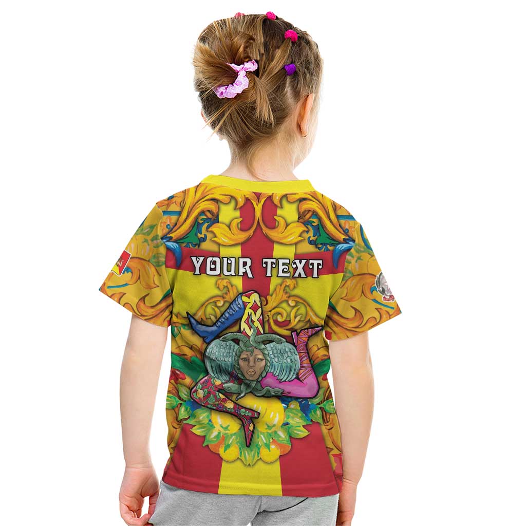 Personalized Italy Sicily Kid T Shirt Gorgoneion Baroque Patterns - Wonder Print Shop
