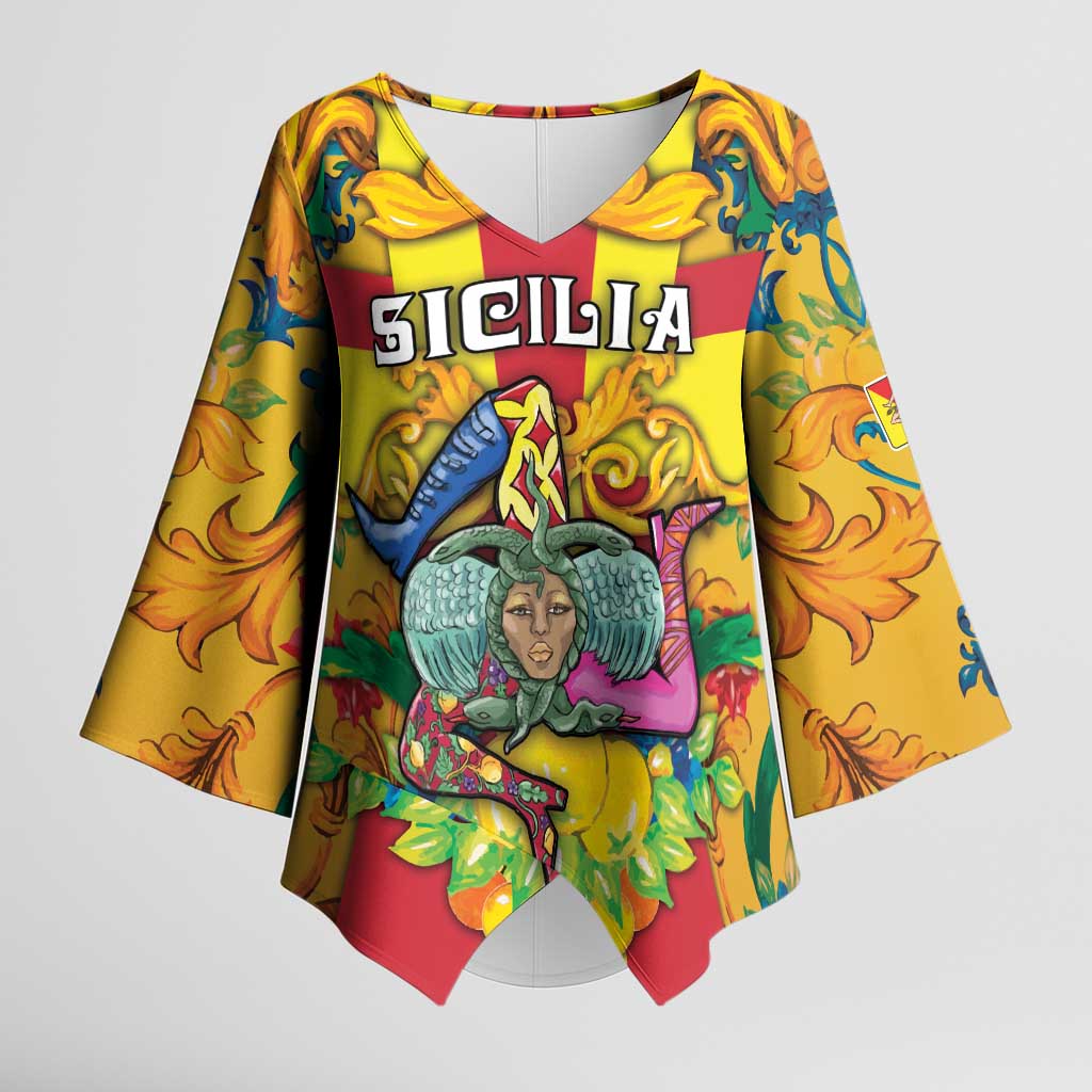 Personalized Italy Sicily Kimono Sleeve Blouse Gorgoneion Baroque Patterns - Wonder Print Shop