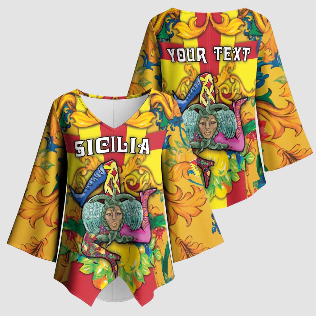 Personalized Italy Sicily Kimono Sleeve Blouse Gorgoneion Baroque Patterns - Wonder Print Shop