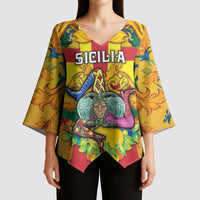 Personalized Italy Sicily Kimono Sleeve Blouse Gorgoneion Baroque Patterns - Wonder Print Shop