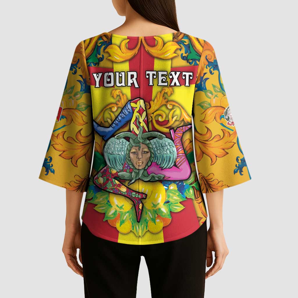 Personalized Italy Sicily Kimono Sleeve Blouse Gorgoneion Baroque Patterns - Wonder Print Shop