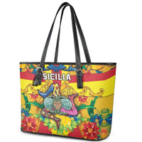 Italy Sicily Leather Tote Bag Gorgoneion Baroque Patterns - Wonder Print Shop