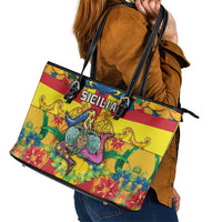 Italy Sicily Leather Tote Bag Gorgoneion Baroque Patterns - Wonder Print Shop