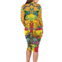 Personalized Italy Sicily Long Sleeve Bodycon Dress Gorgoneion Baroque Patterns - Wonder Print Shop