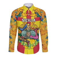 Personalized Italy Sicily Long Sleeve Button Shirt Gorgoneion Baroque Patterns - Wonder Print Shop