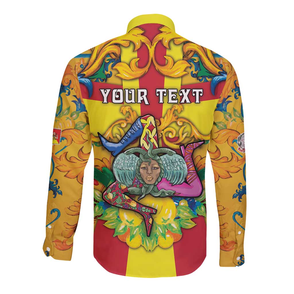 Personalized Italy Sicily Long Sleeve Button Shirt Gorgoneion Baroque Patterns - Wonder Print Shop