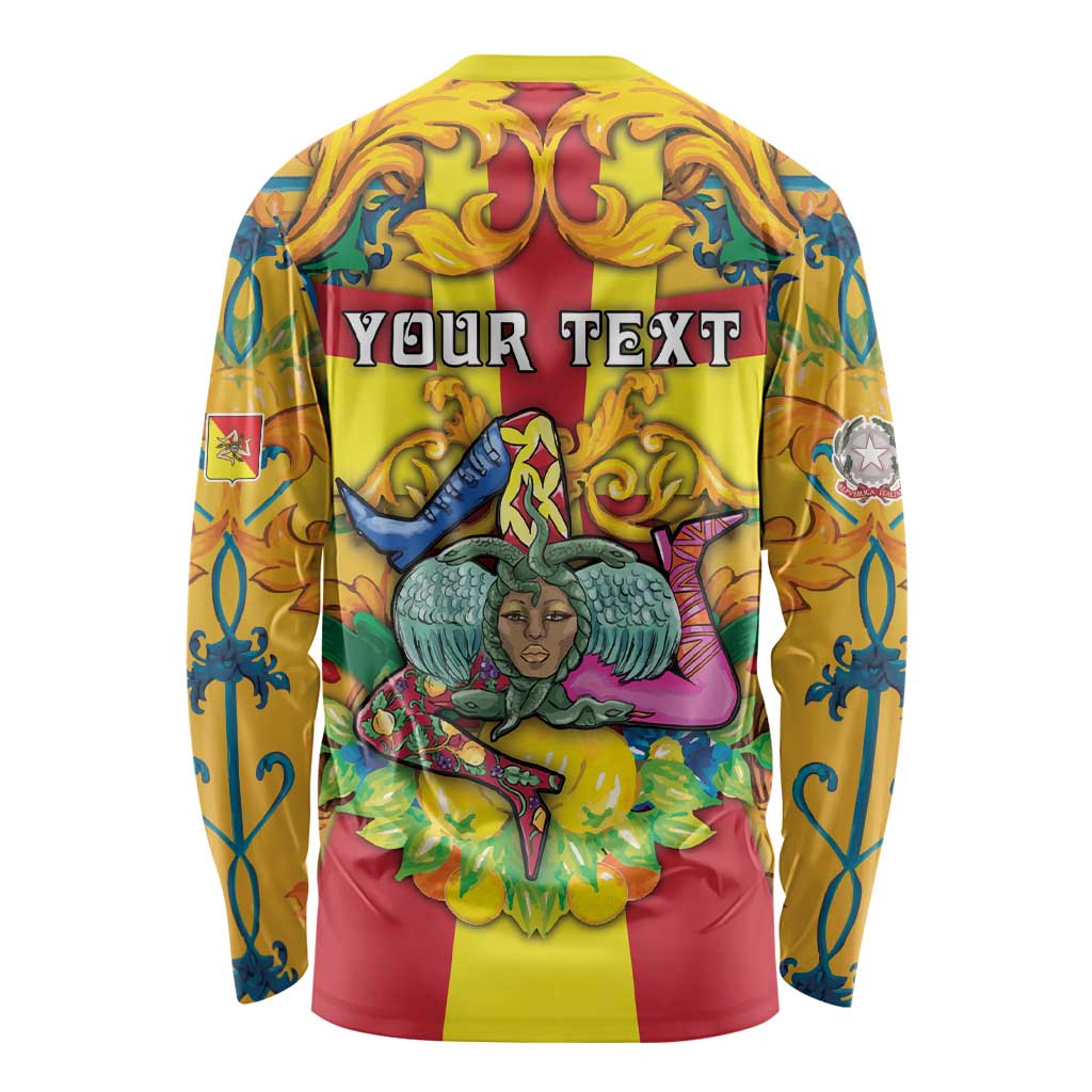 Personalized Italy Sicily Long Sleeve Shirt Gorgoneion Baroque Patterns - Wonder Print Shop