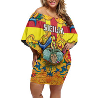 Personalized Italy Sicily Off Shoulder Short Dress Gorgoneion Baroque Patterns - Wonder Print Shop