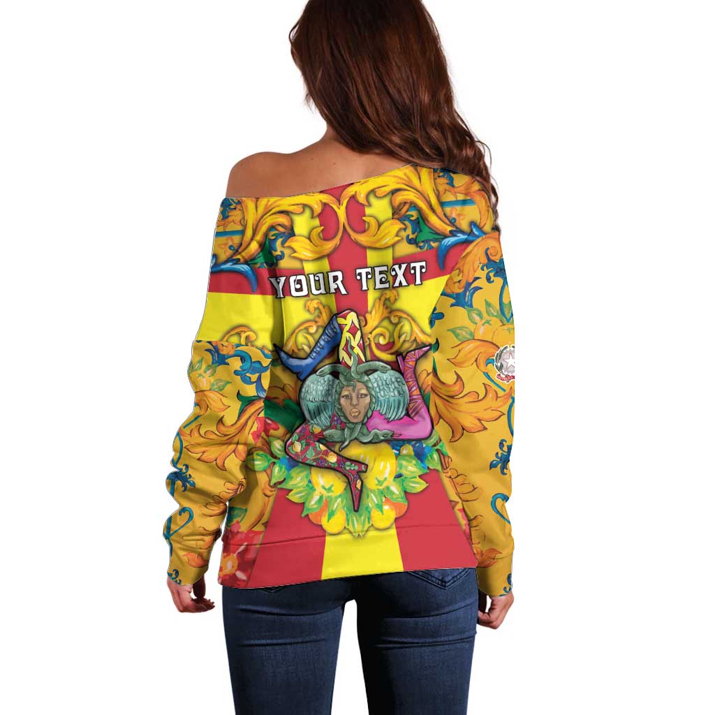 Personalized Italy Sicily Off Shoulder Sweater Gorgoneion Baroque Patterns - Wonder Print Shop