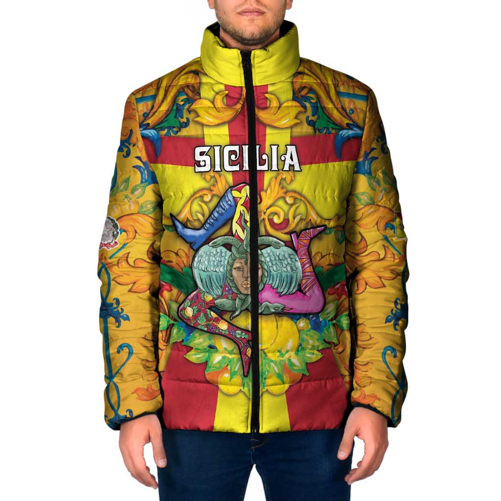 Personalized Italy Sicily Padded Jacket Gorgoneion Baroque Patterns - Wonder Print Shop